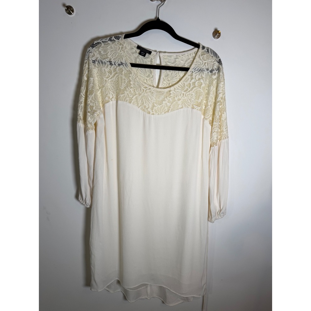 Metaphor Womens Cream Lace Yoke Shift Dress Long Sleeve Boho Ivory Size M (AS IS